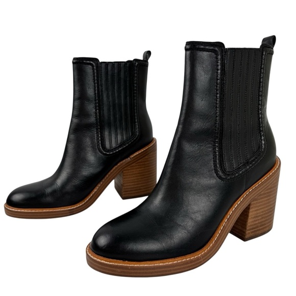 Marc Fisher Black Leather Halida Boots Shoes Heeled Ankle Booties SZ 8.5 Western - Picture 6 of 16